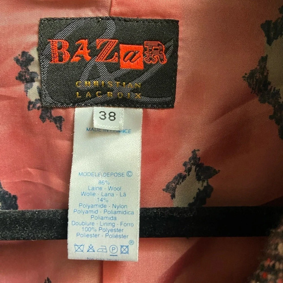 Bazar Christian Lacroix designer wool tweed pink multi colored blazer Sz 38 - Picture 9 of 14